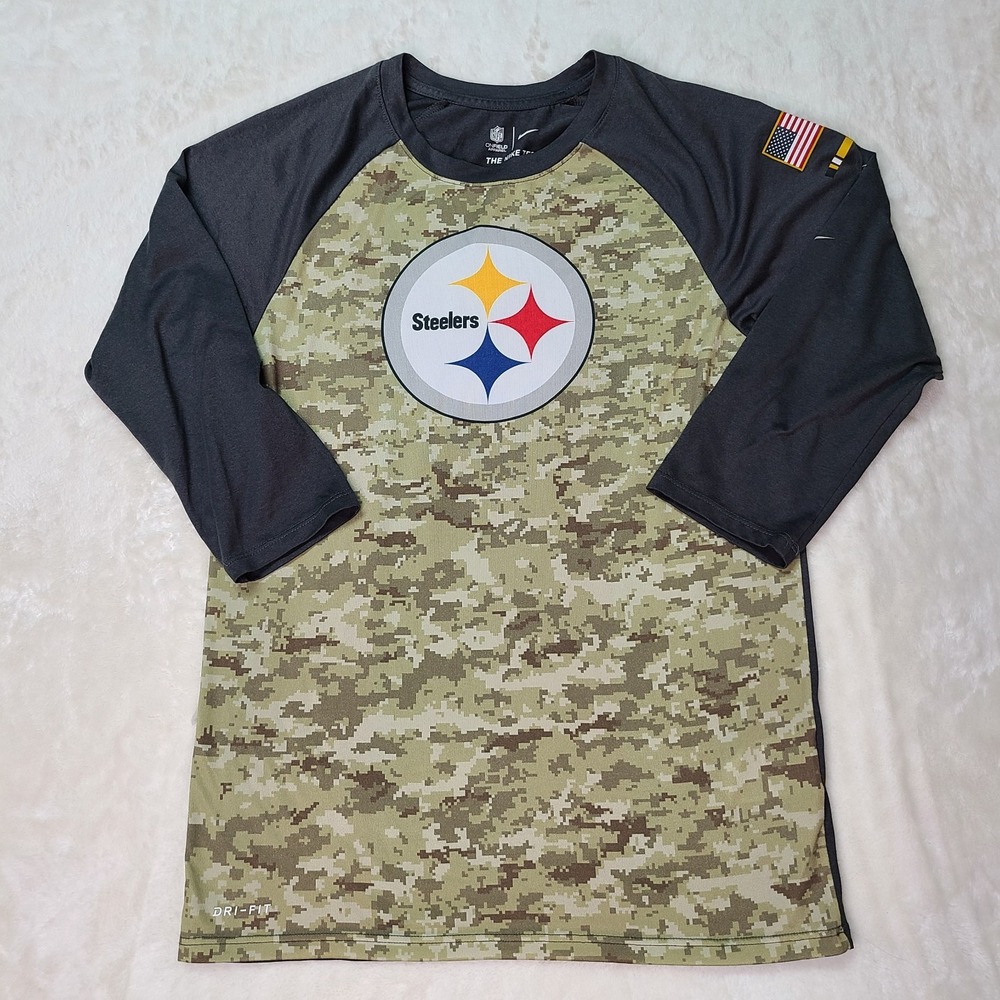 Pittsburgh Steelers Nike On Field Salute To Service Raglan Men's Small 3/4